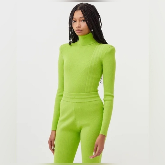Adidas ivy park  Bright Green Ribbed Turtleneck Bodysuit and pants  size s - Picture 14 of 16